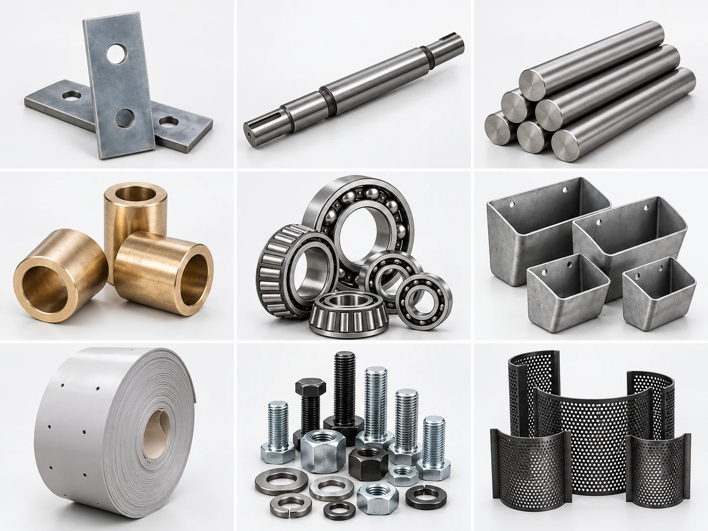 Feed mill spare parts including beaters, shafts, rods, bushes, bearings, buckets, fasteners and hammer mill screens